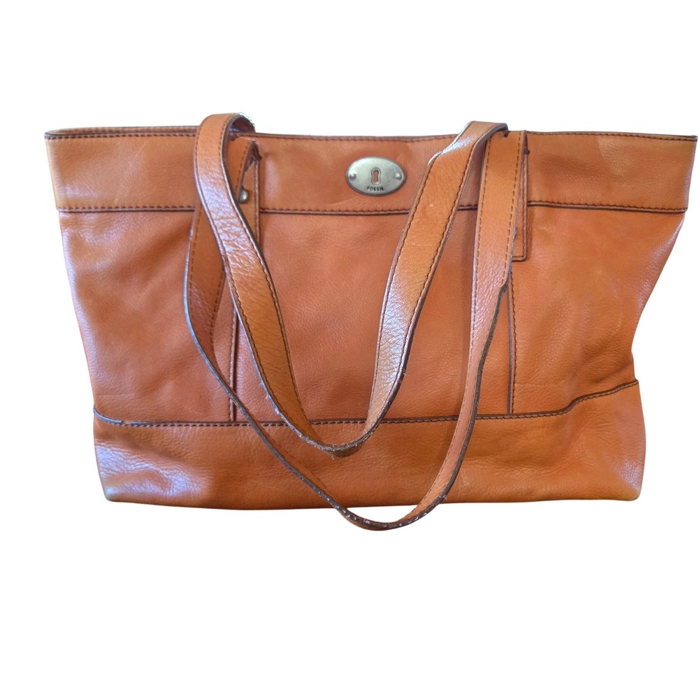 Fossil Long Live Vintage Boho, Cottagecore Chic Orange Leather Tote Bag 15"x10"